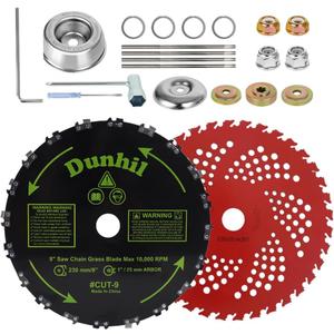 Dunhil 9" x 36 Teeth Carbide Tipped Blades & 9" x 20T Chainsaw Tooth Cutter,Round Chainsaw Tooth Brush Blades with 2 Set Adapter Kits for Weed Eater, Cutter, Trimmer
