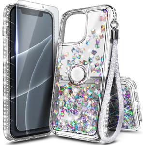 NGB Designed for iPhone 11 Pro-Max Case, Crystal Gem | Glitter Liquid Sparkle Cute Cover for Women Girls Kids | with Tempered Glass Screen Protector & Ring Holder & Wrist Strap