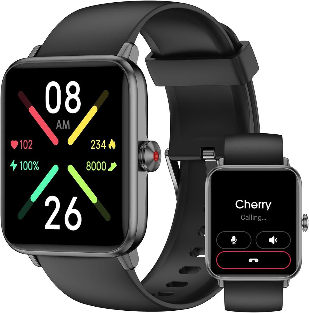 Smart Watch (Answer/Make Call) for Women Men, Fitness Tracker with Heart Rate, Blood Oxygen, Sleep Tracker, IP68 Waterproof Fitness Watch Step Calorie Counter Pedometer Compatible iPhone & Android (Black + Black Frame)
