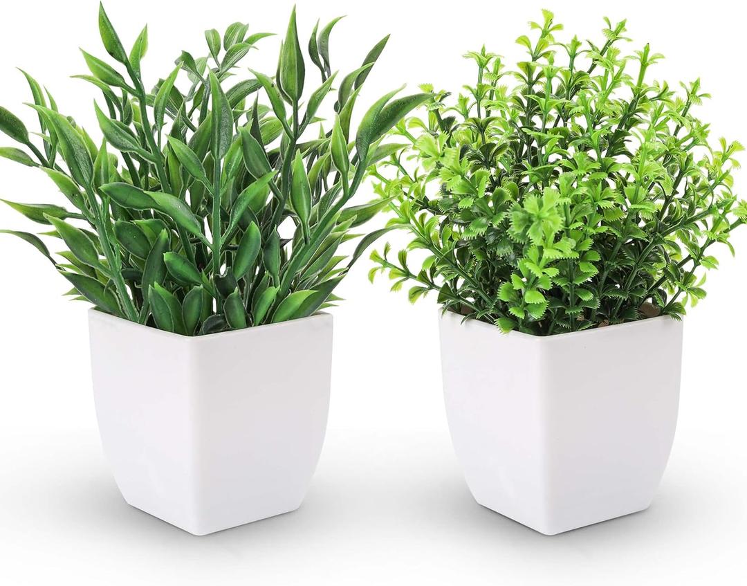 Der Rose 2 Pack Fake Plants Mini Artificial Greenery Potted Plants for Home Decor Indoor Office Table Room Farmhouse
