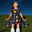 RAISEVERN Little Girls Dress Short Sleeve Casual Kids Summer Sundress for 2-9 Years (4-5T, Universe 1)