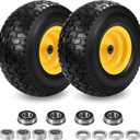 2 Pcs 15x6.00-6 Flat Free Lawn Mower Tire and Wheel, 15x6-6 nhs Lawn Mower Front Tires, Compatible with John Deere Riding Mowers Lawn Tractors, with 3/4" & Extra 5/8" Bearings, 3"-4.4" Centered Hub