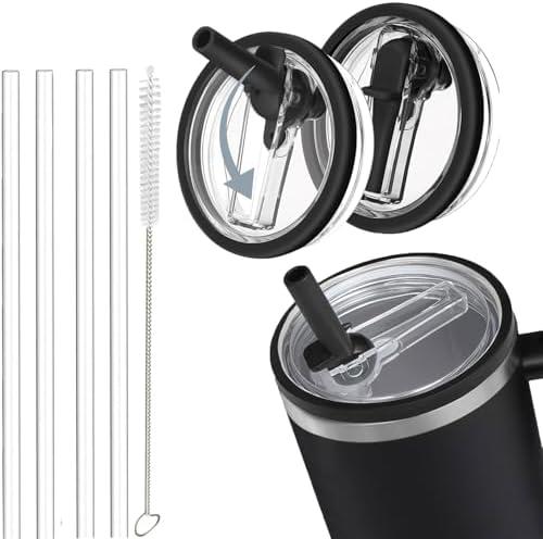 2 Pack 40oz Flip Straw Leak Proof Lid, for Stanley Cup Replacement Reusable 40oz Tumbler Flip Straw Leak Proof Stanley Cup Accessories (Black)