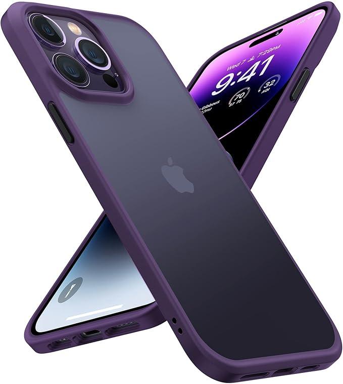 TORRAS Shockproof for iPhone 15 Pro Max Case, [3X Military-Grade Drop Tested & Slim Silky Feel] Translucent Hard Back with Silicone Protective Anti-Fingerprint Anti-Scratch Phone Case Guardian, Purple