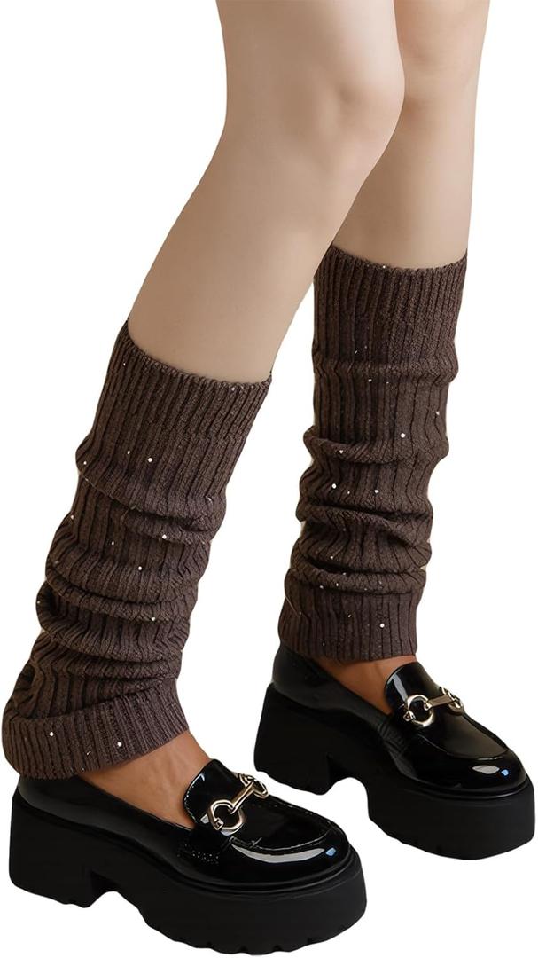 Leg Warmers for Women Winter Leg Warmers Y2k Cute Knit Long Socks for Girls (Brown)