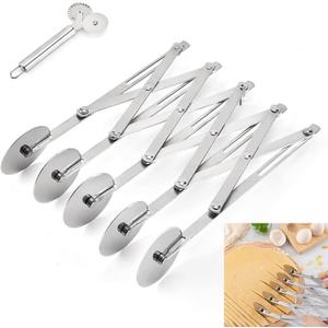 5 Wheel Pastry Cutter, Stainless Steel Pizza Slicer, Expandable Dough Cutter, Multi-Round Pastry Knife, Baking Cutter Roller Cookie Ravioli Cutter Wheel Divider
