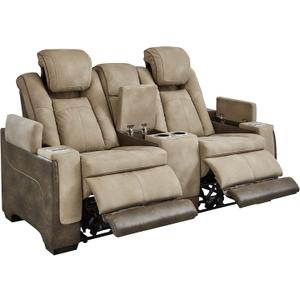 Signature Design by Ashley Next-Gen DuraPella Power Reclining Loveseat with Console & Adjustable Headrest, USB Charging, Faux Leather, 75" W x 39.5" D x 43" H, Sand (Beige)