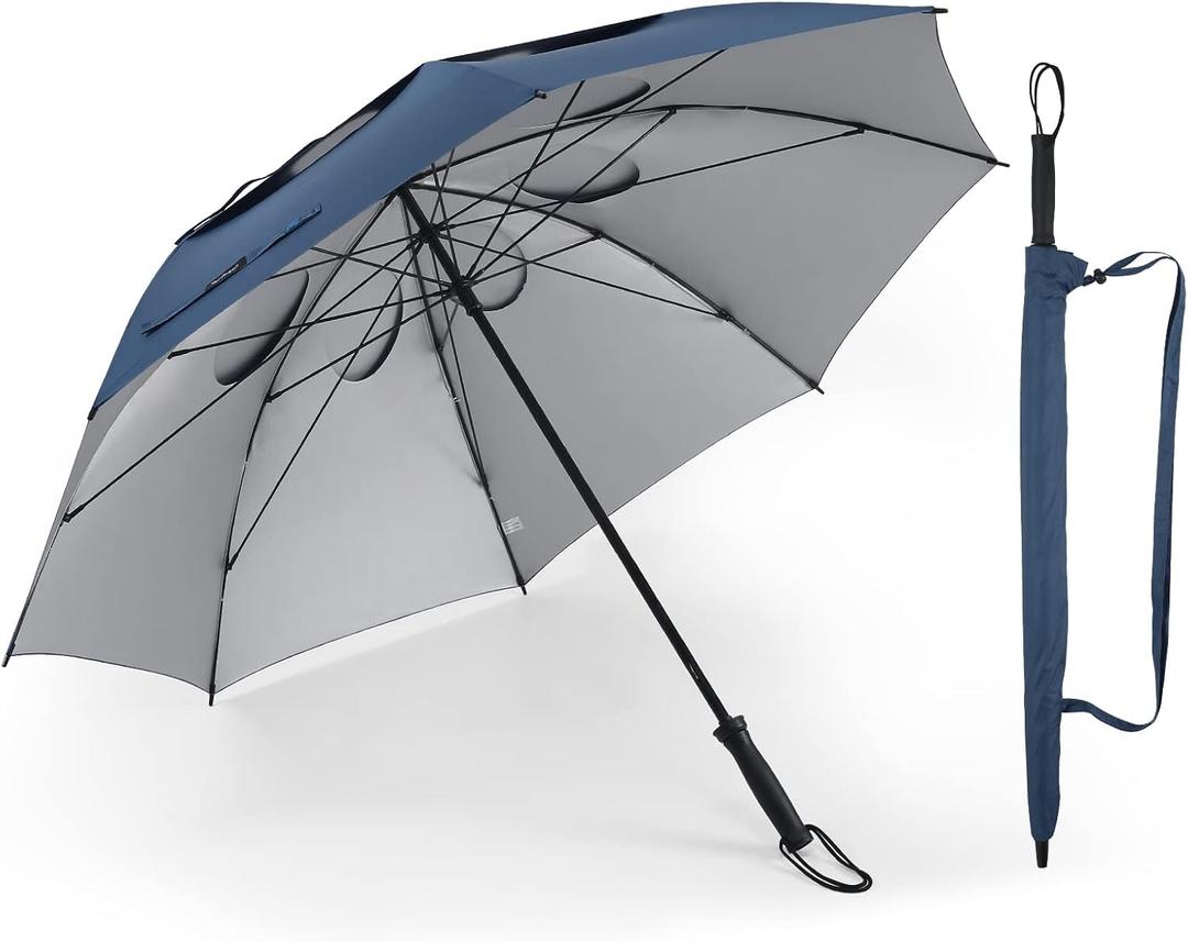 Storm Proof Golf Sports Umbrella - 62 Inch Large Size Sturdy Umbrella with UV Protection, Resists Up to 55 MPH Wind for Men and Women (Dark Blue)