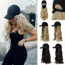 Baseball Hat Wig,Hat with Hair attached 24'' Adjustable Black Cap with Long Wavy Synthetic Hair Extensions for Women Girls(Ash Blonde Mix Bleach Blonde)