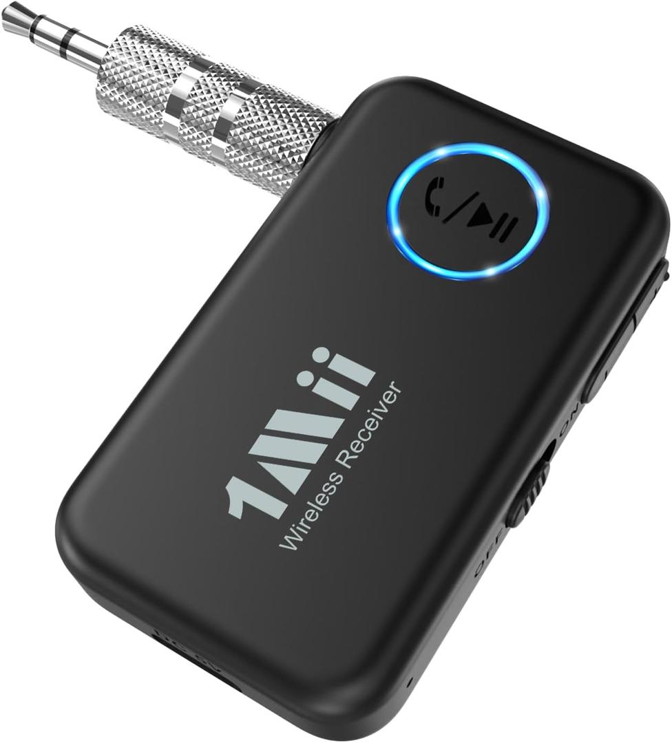 1Mii Bluetooth 5.3 Music Receiver for Car/Home Stereo, Aux Bluetooth Adapter for Car with Volume Control Supports Hands Free Calls, 16H Battery Life