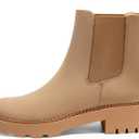 Coutgo Womens Platform Chunky Low Heel Slip on Chelsea Boots Suede Elastic Ankle Boots (Beige)