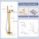Waterfall Freestanding Bathtub Faucet, Floor Mount Bathroom Tub Filler Shower Faucets with Handheld Sprayer, Brushed Gold, Size: Waterfall Spout