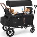 ELEMARA Wagon Stroller 4 Seater, Premium Stroller Wagon for 4 Kids, Foldable All-Terrain Wagon for Kids with Canopy, Adjustable Push/Pull Handles,Convertible High Seat&Organizer, Black