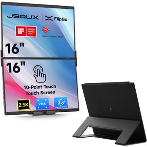 JSAUX FlipGo Touchscreen 16" 2.5K Dual Screen Portable Monitor & Flex Folio