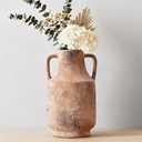 Kanwone Ceramic Vase with Handles, 11 Inch Tall Flower Vase for Centerpieces, Decorative Farmhouse Rustic Vase, Large Terracotta Vases for Home Decor, Living Room, Kitchen, Table, Mantel, Retro