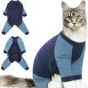 DENTRUN Cat Recovery Suit, Kitten Hair Sticky Onesie, Surgical Cone Alternative Shirts for Female Male Cat After Surgery, Cat Shedding Control Clothes Pajama Apparel for Cats Only (Large, Blue)
