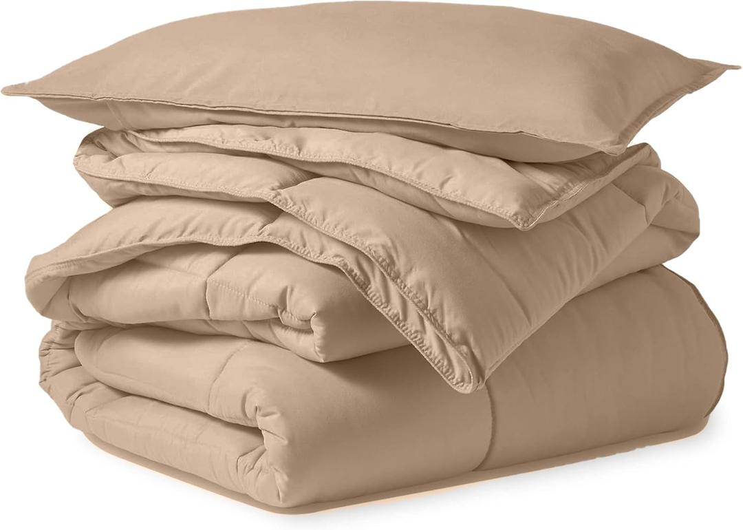 Bedding Comforter Duvet Insert - Quilted Comforter with Corner Tabs - Box Stitched Down Alternative Comforter (400 GSM) (Taupe, Twin Size)