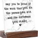 CIHUBS Office Gifts Retirement Gifts for Women Men Party Decoration Ceramic Plaque Table Decorations Sign for Teacher Nurses Coworker Farewell Thank You Gift (White May you be proud of the work)