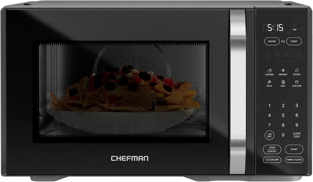 Chefman MicroCrisp Countertop Digital Microwave Oven, Unique "Cook & Crisp" Power Combo, 1.0 Cu Ft, Dual-Cook 1000W Microwave + 1500W Crisper, 6 Touch Presets, Digital Display, Stainless Steel Handle