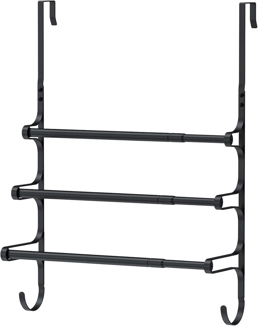 CANYAVE Over The Door Towel Rack, Over Door Towel Rack for Bathroom Door, Triple Towel Storage Holder with Hooks (Matte Black)