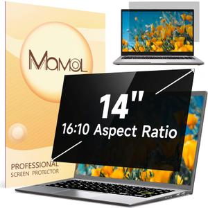 Mamol Laptop Privacy Screen 14 Inch for HP/Dell/Acer/Samsung/Asus/ Lenovo/Toshiba, Removable 16:10 Aspect Privacy Filter Screen Protector, Anti Glare Blue Light Laptop Screen Shield 14 in
