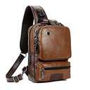 Small Black Sling Crossbody Backpack Shoulder Bag for Men Women Vintage PU Leather CrossBody One Strap Casual Sling Backpack Cycling USB Charger