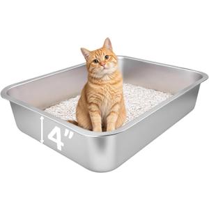 Small Stainless Steel Litter Box, 17.5"13.6"4" Metal Litter Box Low Side Easy Entry, Rust-Proof, Non Stick, No Smell, Easy to Clean for Kittens, Elderly Cats, Rabbits