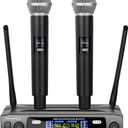 Depusheng Wireless Microphone System, VHF Fixed Dual Frequency Wireless Set with 2 Handheld Dynamic Transmitter Wireless Mic Set for Singing, Karaoke, Church, DJ,200ft Range