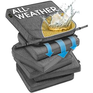 SUNROX DryFast Foam Outdoor Chair Cushion with DryMesh Drainage, All-Weather FadeShield Water Resistant Patio Furniture Cushions, Ultra Durable Patio Chair Cushions 17"x16", 6 Pack Heather Charcoal