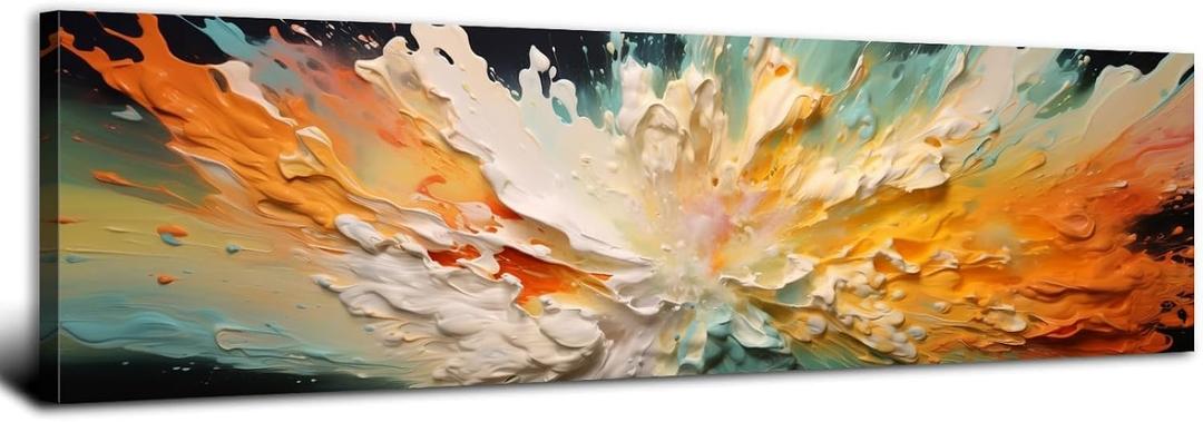 AIYISU Abstract Orange Wall Art Colorful White Orange Fluid Splash Canvas Painting Modern Abstract Colorful Art Prints for Living Room Bedroom Contemporary Artwork Office Home Decorations 14x48