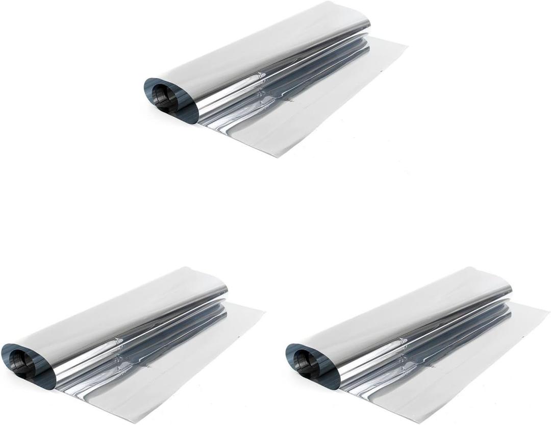 3 Pack Window Privacy Film One Way Silver Mirror Window Tint Static Cling Heat Control Sun Blocking for Homeowners Renters Home Office Glass Doors
