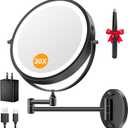 5000mAh Rechargeable Wall Mounted Lighted Makeup Mirror, 9'' 30X/1X Double-Sided Magnifying Mirror with Light, Bathroom Mirror Touch Dimmable 3 Colors 360° Rotation Extended Arm, Power Adapter
