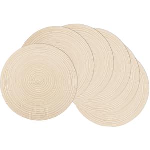 Braided Round Placemats Set of 6, Woven Washable Non-Slip Table Mats for Kitchen Dining, 14.5 Inch, Heat Resistant - Natural Fabric Indoor Outdoor Place Mats(Beige)