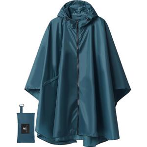 SaphiRose Unisex Rain Poncho Raincoat Hooded for Adults Women with Pockets (One Size, Deep Blue)