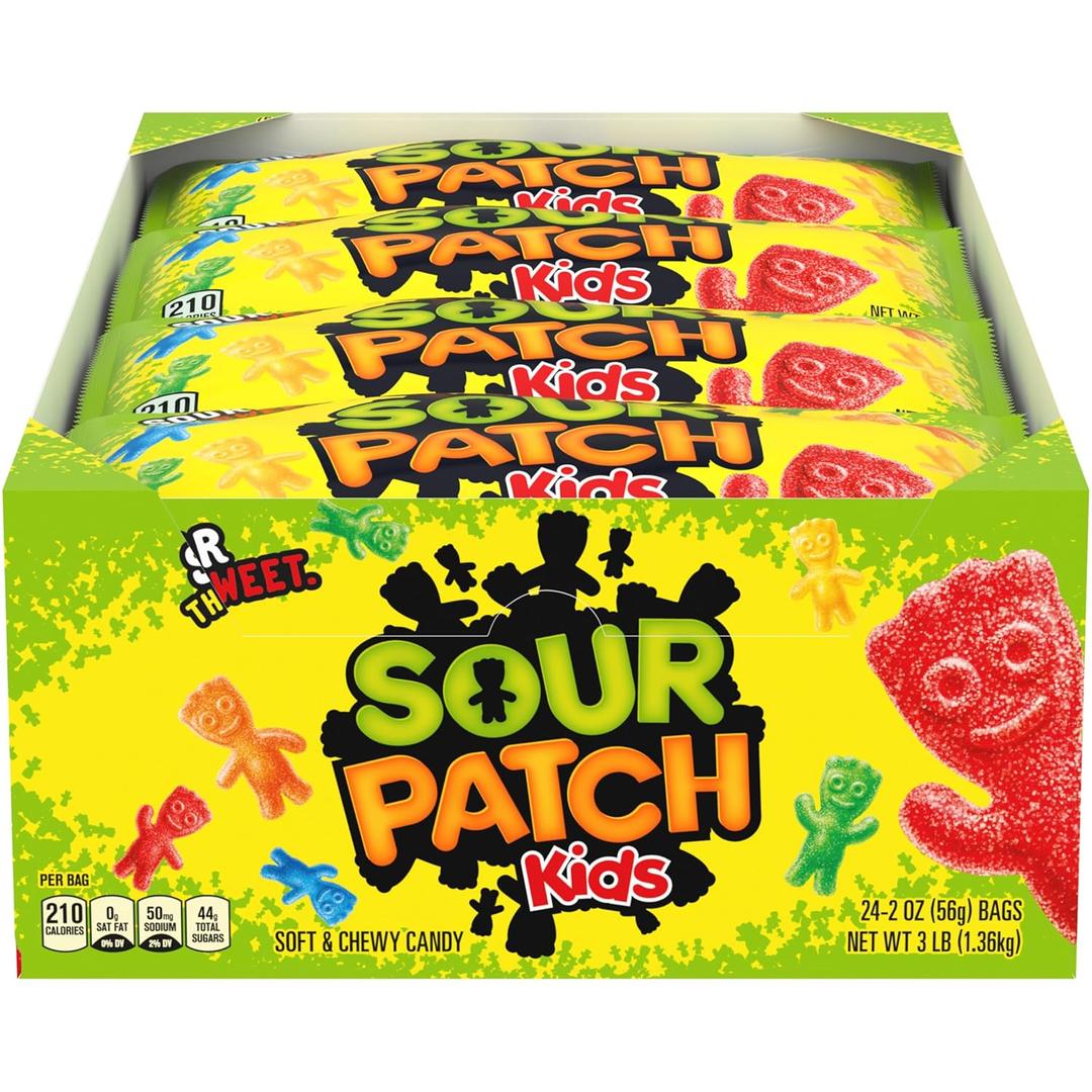 SOUR PATCH KIDS Soft & Chewy Candy, Bulk Candy, 24 - 2 oz Bags Exp Date 17/01/2026