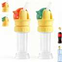 2PCS Water Bottle Spout Conversion Cap with Straw,Reusable Beverage Water Bottle Straw Lid,Water Bottle Spout Adapter,Universal Soda Can Lids Spouts,Spill-Proof Flip Top Cover(Orange+Green)