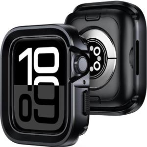 Amizee 2 in 1 Metal Rugged Case Compatible with Apple Watch Series 10 46mm, Aluminum Shockproof Protective Bumper Cover Compatible with iWatch 46mm, Black
