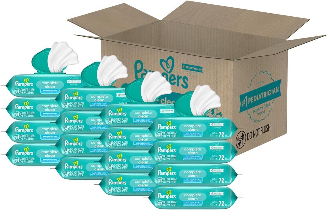 Pampers Baby Wipes, Complete Clean Baby Fresh Scented Wipe, Gently Cleans Head to Toe, 1152 Total (16 Flip-Top Packs)