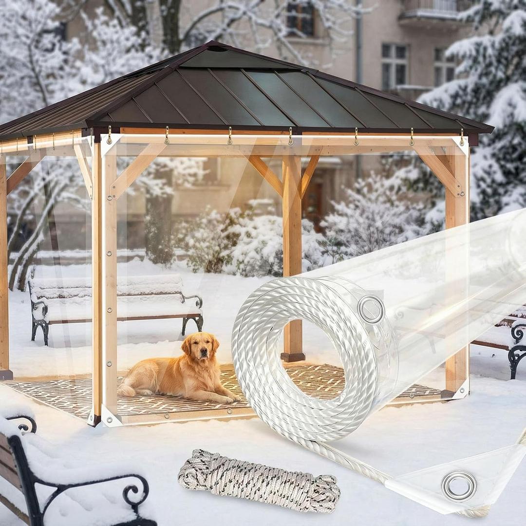 4x6 Feet Clear Waterproof Tarp, Transparent Heavy Duty PVC Vinyl Tarpaulin Cover with Grommets, Anti-Tear Waterproof for Patio Outdoor Camping