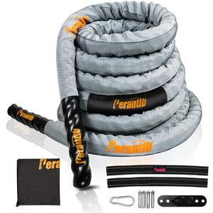 Perantlb Poly Battle Rope with Cloth Sleeve -1.25/1.5/2 Inch Diameter 30' 40' 50' Lengths -Gym Muscle Toning Metabolic Workout Fitness, Battle Ropes for Home Gym