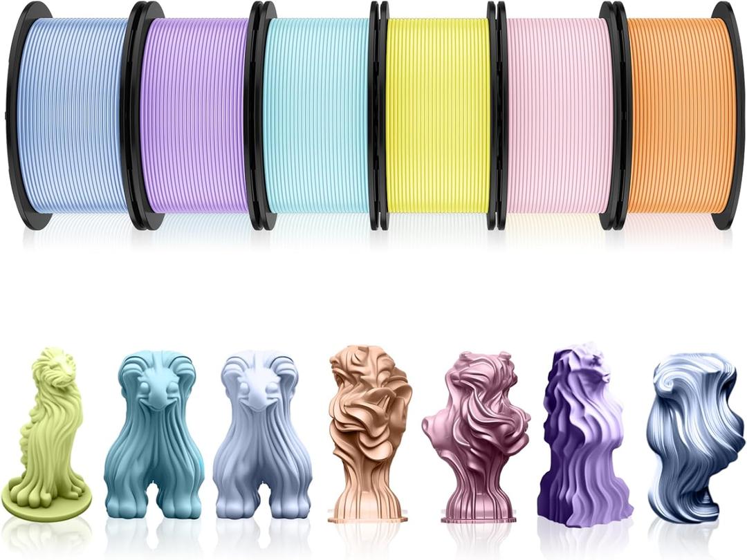 Pangda 3D Printer Filament PLA Bundle 1.75mm Multicolor Matte or Silk Finish, Dimensional Accuracy 0.02mm, 0.25kg/0.55lb Each Spool for DIY Holiday Projects(1.5 kg,Pastel Color)