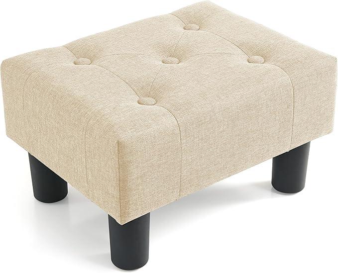 Poofzy Small Foot Stool Ottoman, Linen Ottoman Foot Rest with Legs, Rectangle Foot Rest for Couch, Footstools and Ottomans Small for Living Room and Entryway (Beige)