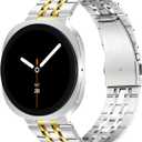 No Gaps Bands Compatible with Samsung Galaxy Watch Watch 8 40mm/44mm/Classic 46mm 2025, Stainless Steel Metal Replacement No Gap Band Women Men Large Small (Silver + Gold)