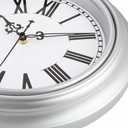 Plumeet Extra Large Retro Wall Clock, 16'' Non Ticking Classic Silent Vintage Wall Clocks Decorative Kitchen Living Room Bedroom, Roman Numerals, Battery Operated, Silver