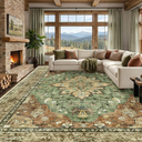 RELEANY Washable Area Rug, Large 10'x14', Brick/Brown/Green | Non-Slip, Water Repellent, Pet Friendly, Easy to Clean, Vintage Floral Boho Decor for Living Room Bedroom Dining Room