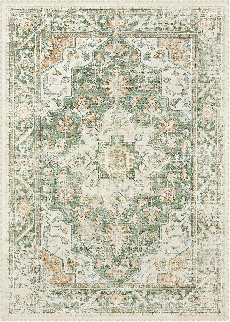Lahome Boho Green Area Rugs 8x10 Living Room Rugs,Soft Bedroom Rug 8x10 Under Bed Non Slip Dining Room Rug,Vintage Oriental Low-Pile Accent Carpet for Home Office Playroom(8x10,Green)