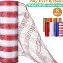 Timgle 8 Rolls 250th Anniversary Decor Mesh Ribbon for Wreath Making 10in x 30ft Pastel Red White Blue Poly Burlap Mesh Roll Fabric for American Patriotic 4th of July DIY Crafts Decor(Warm Color)