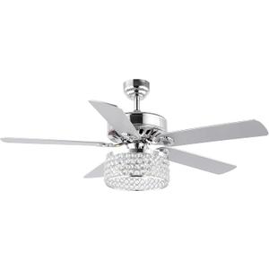 JONATHAN Y 52" Chrome 3-Light Crystal and Metal Drum LED Ceiling Fan with Remote, Modern Glam 5-Blade Indoor Fixture, Clear Crystal Prism Shade, LED Bulbs Included JYL9709A