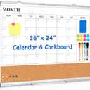 Monthly Calendar Whiteboard Dry Erase Cork Board Combo for Wall, 36" x 24" Magnetic Double-Sided Calendar White Board and Bulletin Board, Portable Board for Office, Kitchen, School, Home (White Calendar)