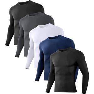 Dalavch 5 Pack Men’s Compression Shirts Long Sleeve Athletic Workout Rash Guard Gym Active Sports Undershirt Base Layer Top (XL)